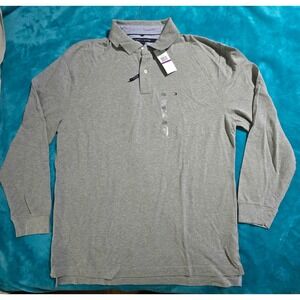 NWT Tommy Hilfiger Long Sleeve Men's Classic Fit Polo Shirt Grey Size XXL